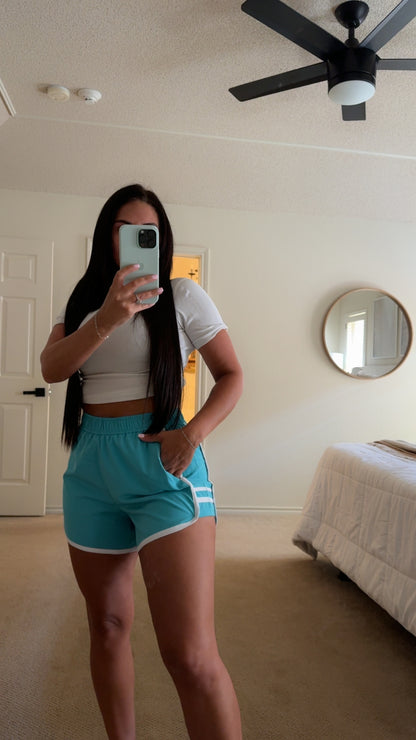 Ice blue workout shorts