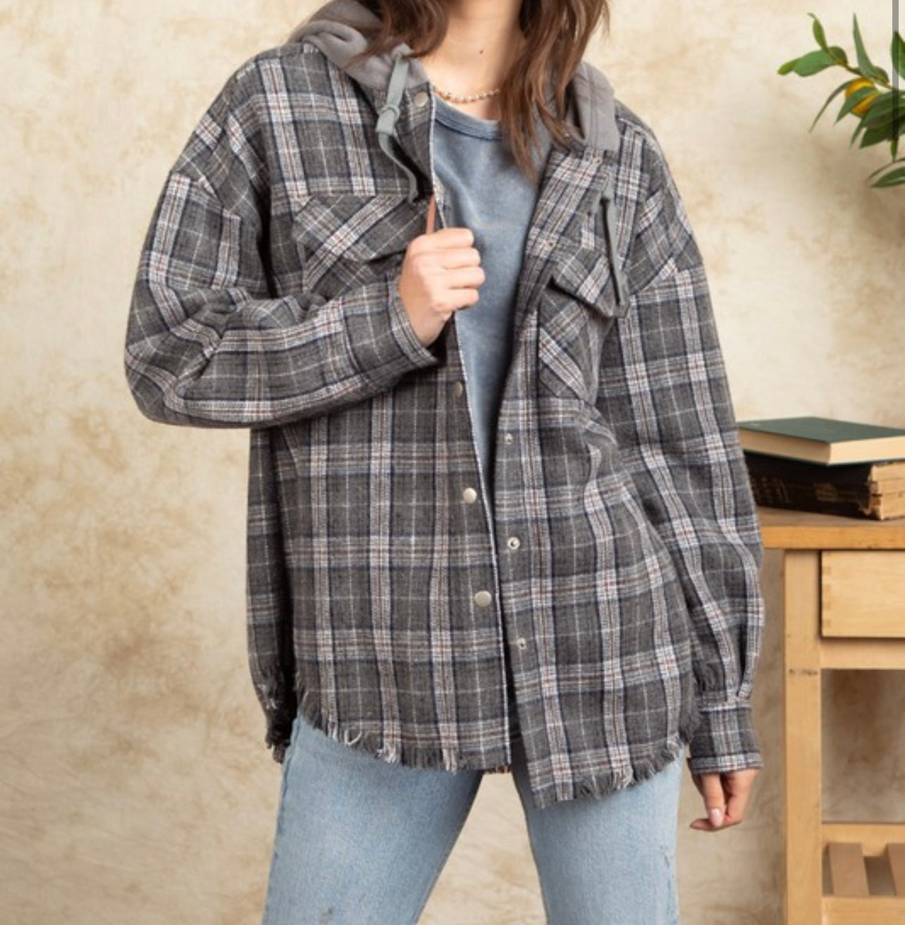 Hooded plain flannel