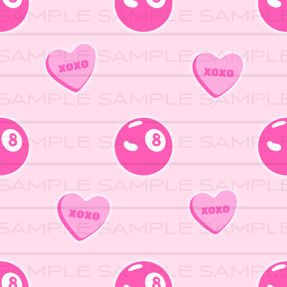 Seamless Pattern Download - Pink 8 Ball + Candy Hearts