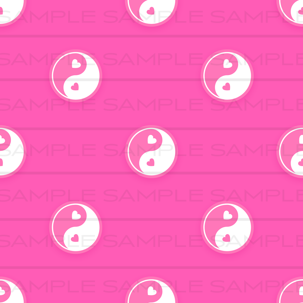 Seamless Pattern Download - Pink Hearts Yin & Yang Symbol