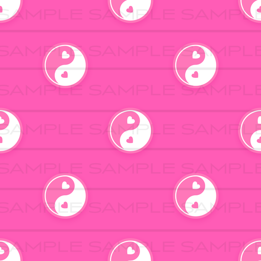 Seamless Pattern Download - Pink Hearts Yin & Yang Symbol